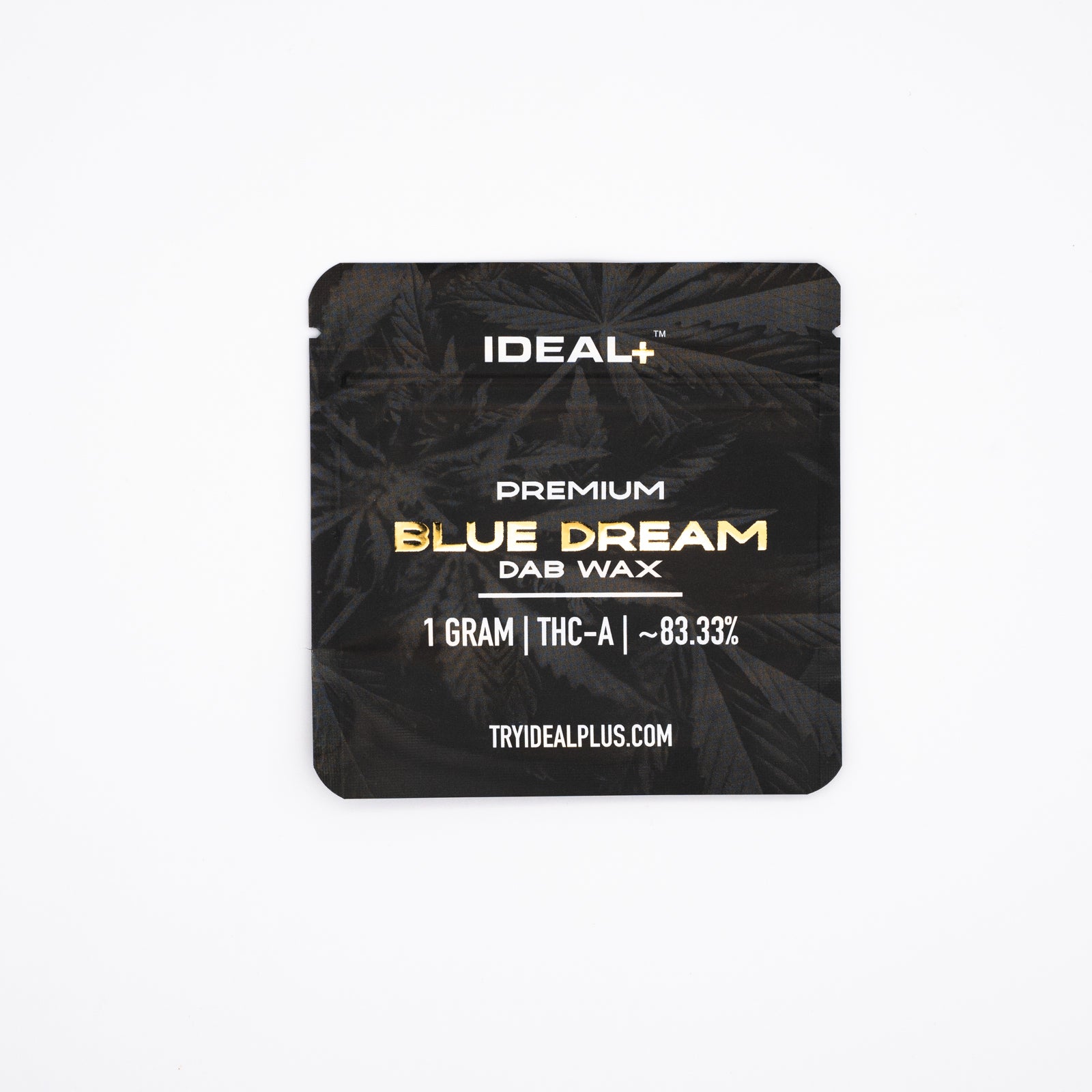 Black packet of IDEAL+ Blue Dream 83.33% THCa Dab Wax 1g with 93.32% THC