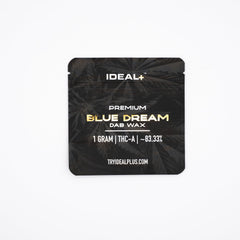 Black packet of IDEAL+ Blue Dream 83.33% THCa Dab Wax 1g with 93.32% THC