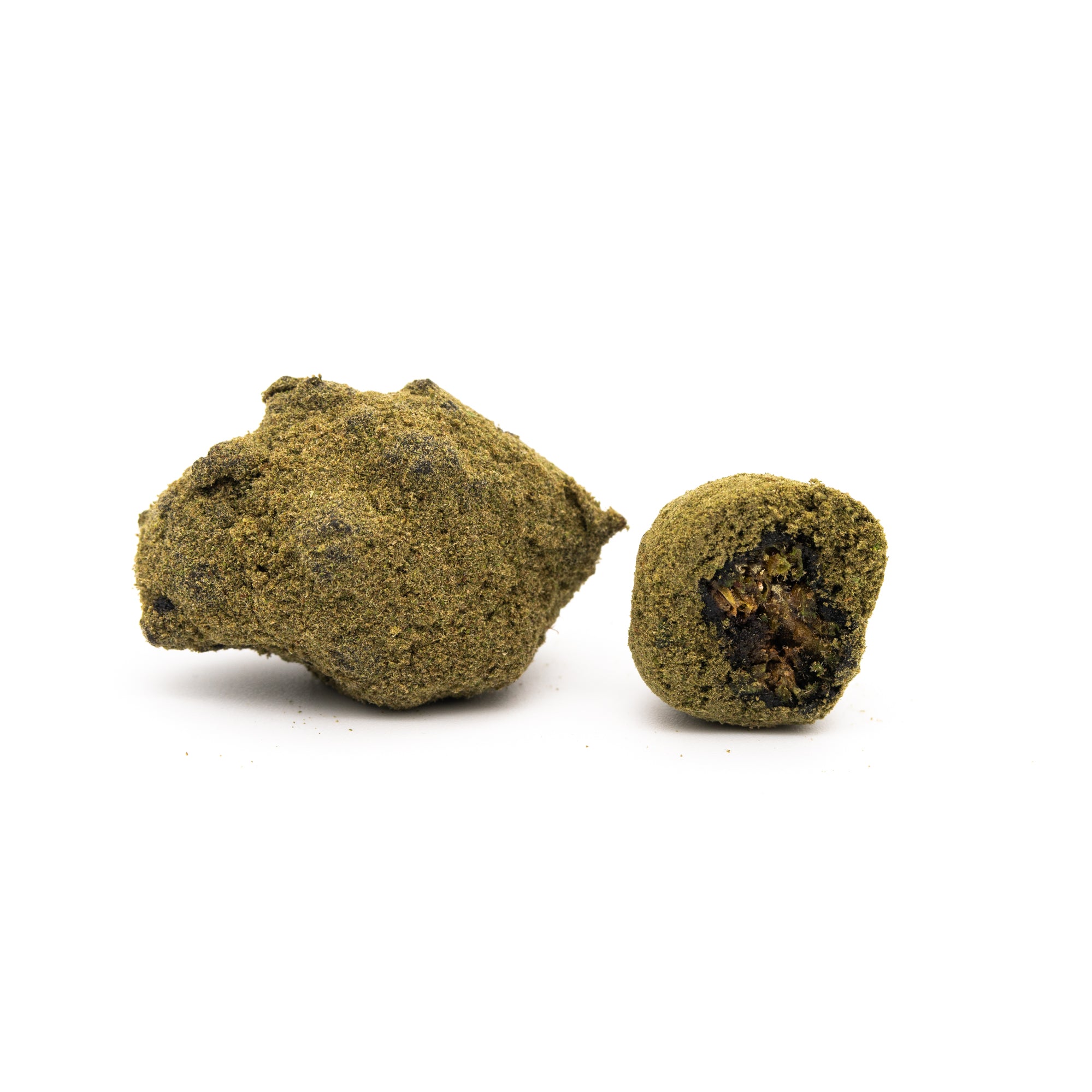 Ultra Pink Delta 8 Moon Rocks coated in kief showcasing vibrant cannabis pollen