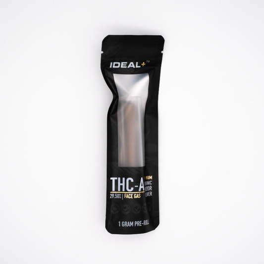 Black and silver THC-A pre-roll package for Face Gas 30% THCA Pre-Rolls 1 gram