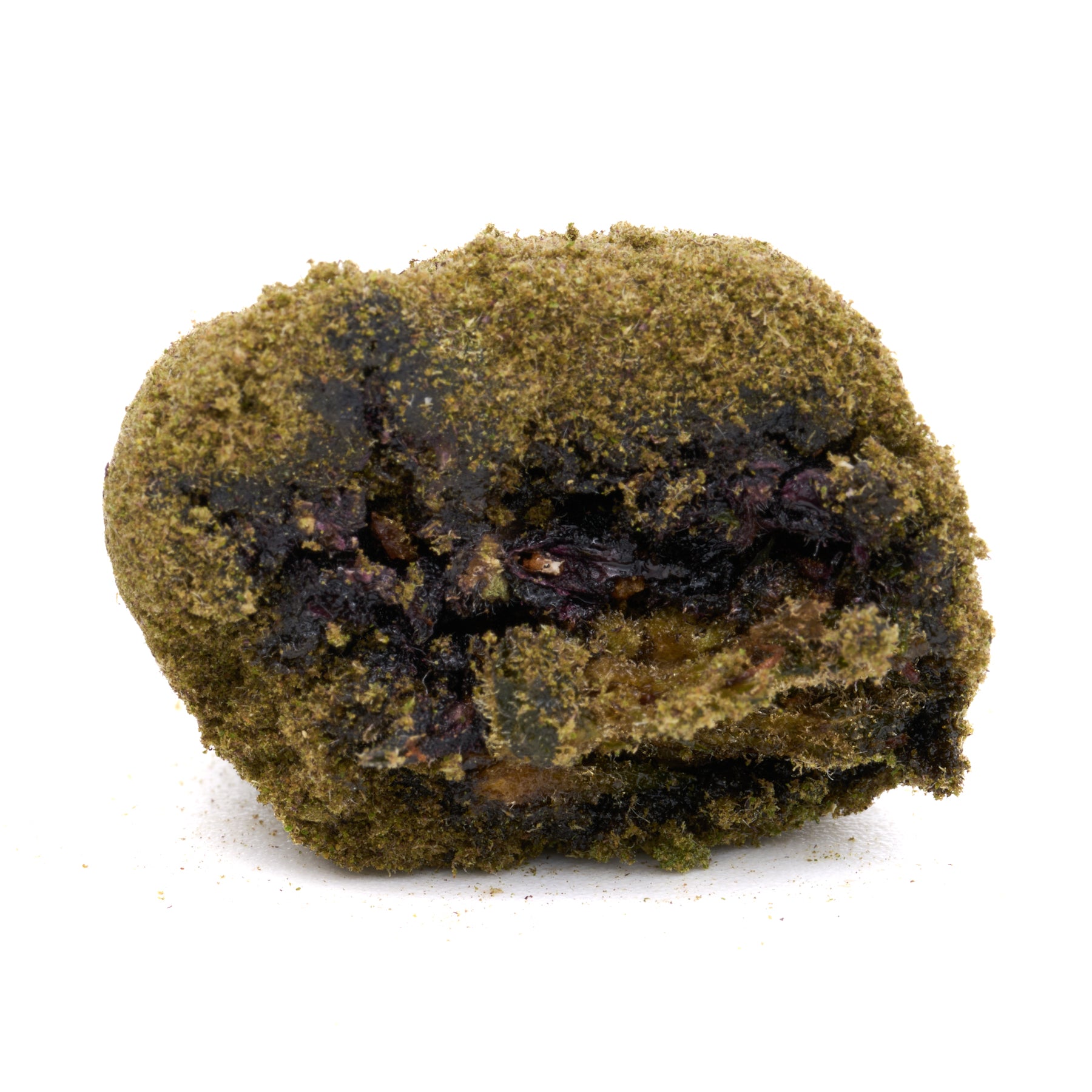 Moldy bread roll stacked beside Gorilla Glue CBD Moon Rocks with green fuzzy growth