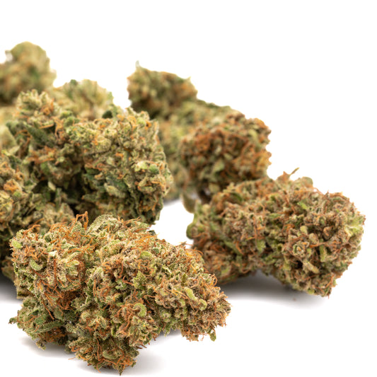 Dried Hawaiian Haze CBD Hemp Flower buds with trichomes and orange pistils for wholesale