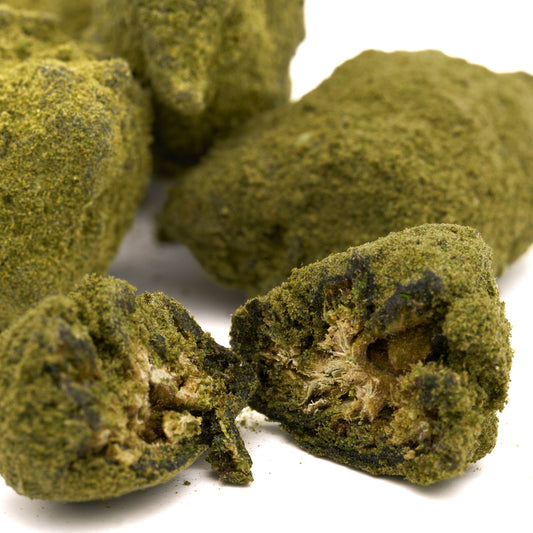 Green tea-dusted chocolate truffles with Hempress Delta 8 Moon Rocks interiors