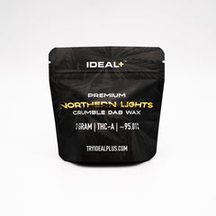 Black resealable pouch of Northern Lights 95.01% THCa crumble dab wax 3g