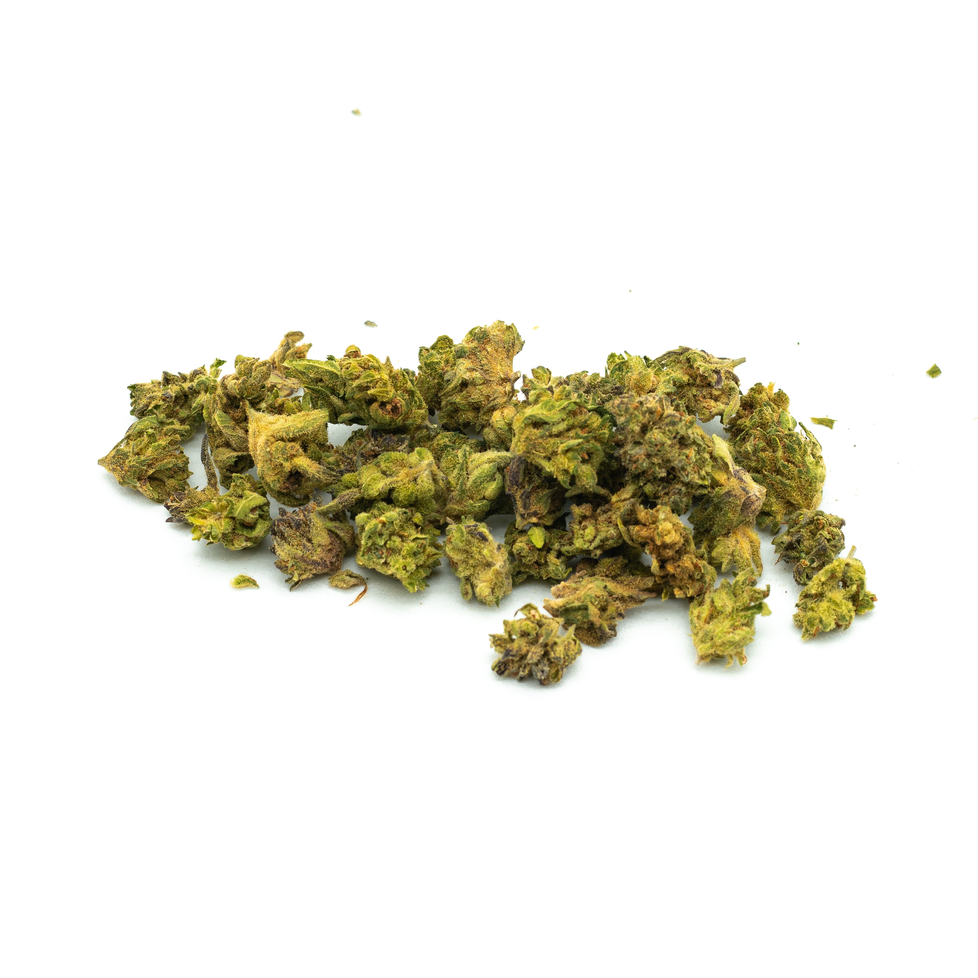 Dried Cakeberry Brulee CBD flower bud showcasing green trichomes for wholesale