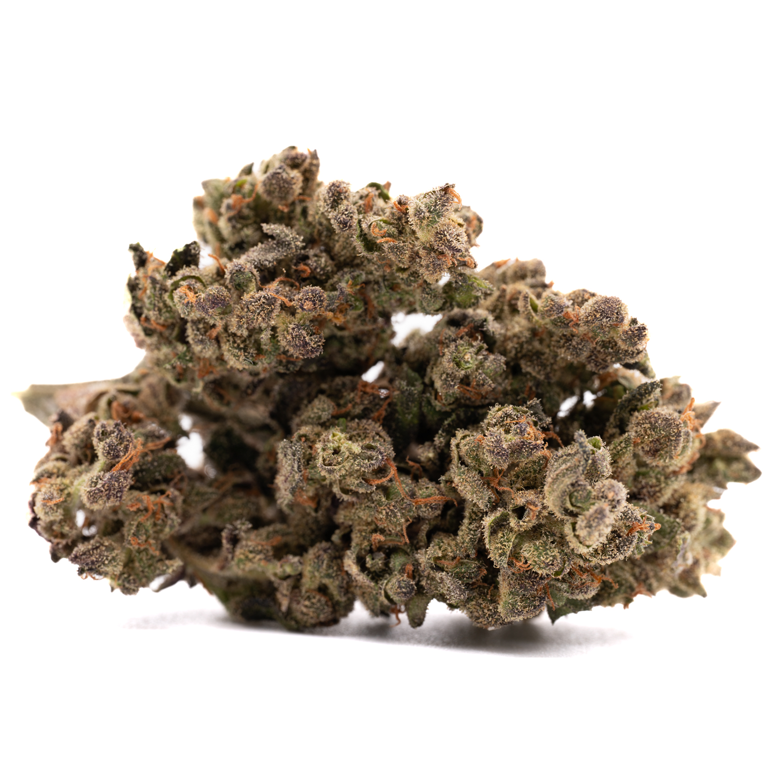 Dense trichome-covered Apricot CBD Hemp Flower Smalls with purple and orange hues