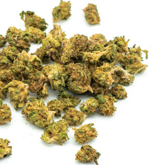 Dried Cakeberry Brulee Hemp Flower buds showcasing trichomes and vibrant green hues