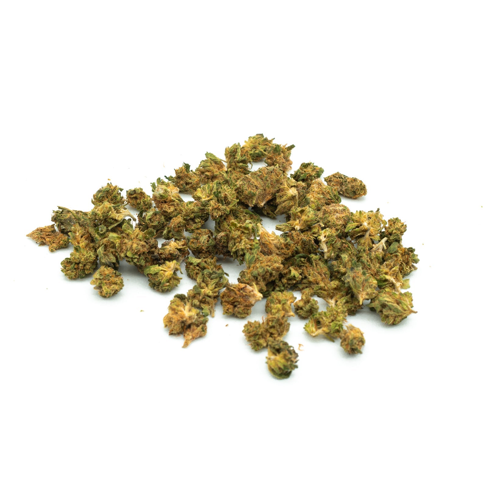 Dried CBG Hemp Flower Smalls showcasing trichomes and pistils in vibrant detail