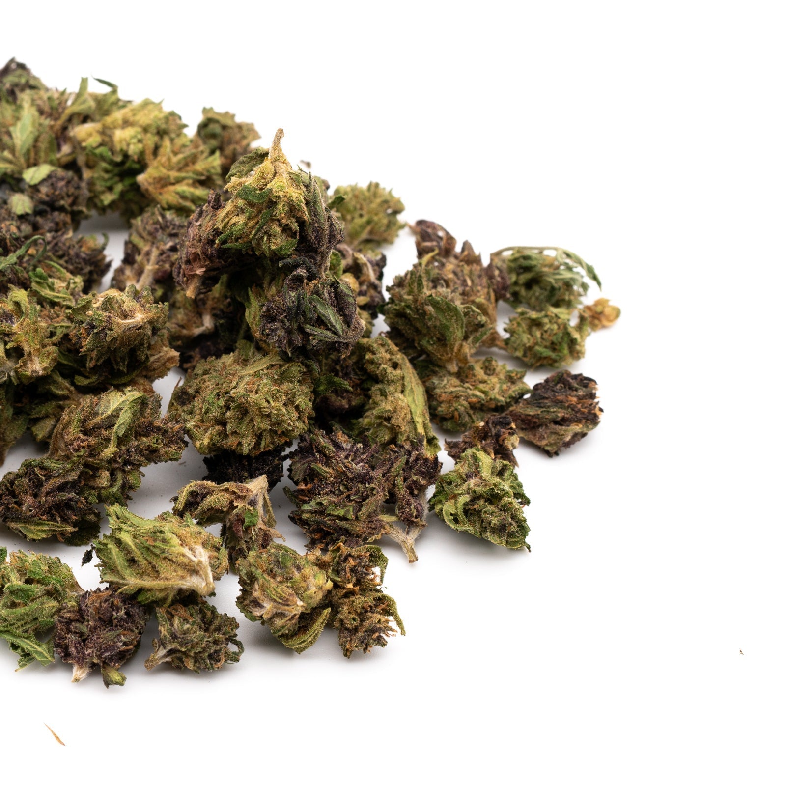 Dried Ultra Pink CBD flower buds featuring green and brown hues for wholesale purchase