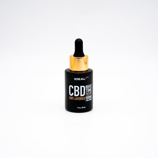 Black CBD oil dropper bottle labeled Tincture Oil Night Drops 500mg CBD 30mL