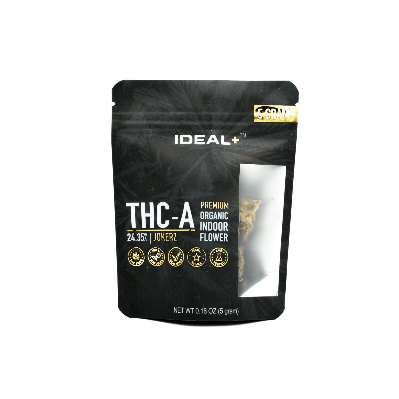 THC-A Premium Organic Indoor Flower package with IDEAL+ brand for a well-rounded experience