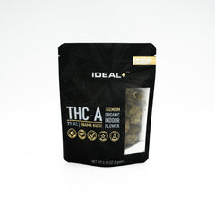 Black resealable pouch of Ideal+ Obama Kush 24% THCA Flower for cerebral stimulation