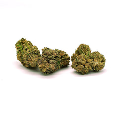 Three dried Sour RNA Delta-8 Flower buds with trichomes and orange pistils