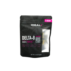 Black resealable pouch of Sour RNA Delta-8 Flower with 28% Delta-8 THC
