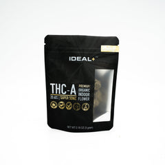 Black resealable pouch of Super Sonic 20% THCA Flower with THC-A branding