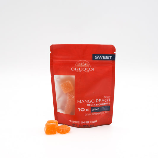 Sweet Mango Peach Delta 8 Gummies 250mg - 10 Pack